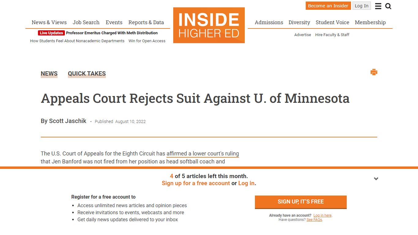 Appeals Court Rejects Suit Against U. of Minnesota